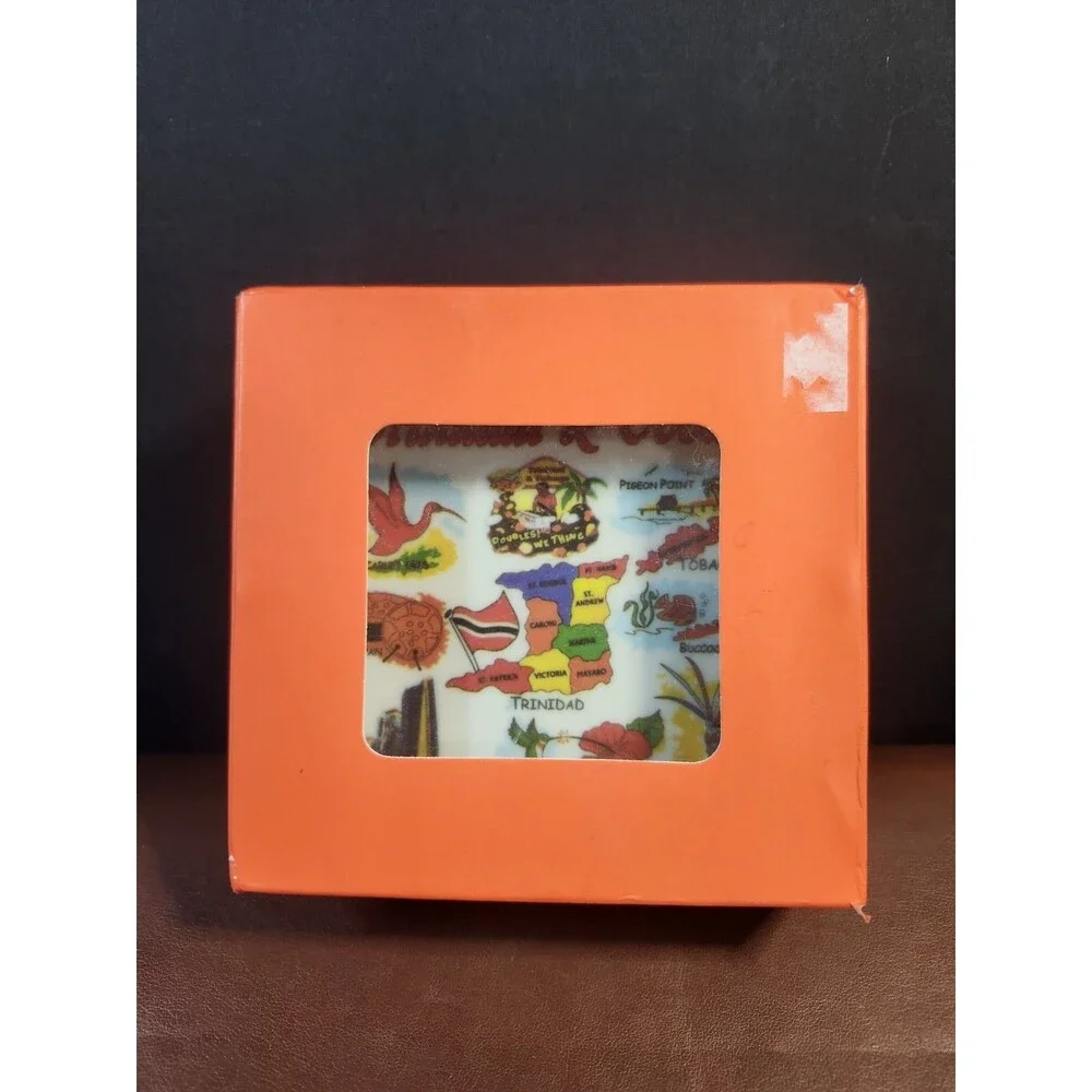 Trinidad & Tobago souvenir coasters featuring a colorful illustrated map,...